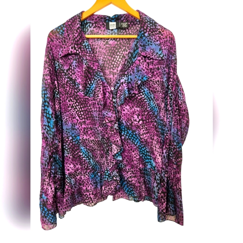 Studio 1940 Vibrant Pink and Blue Women's Top Size 18/20